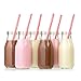 Glass Milk Bottles with Lids 11oz (12-Pack), Juice Bottles with Lids, Vintage Breakfast Shake Container, Vintage Drinking Bottles for Party, Glass Bottle with Straw and Lid for Kids, Milk Glass Set