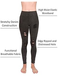Jean Denim desgarrado elástico y desgastado de Hallygurl Junior Look Jeggings Legging Thights
