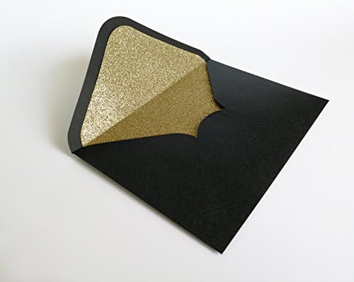 CustomFest Glitter Envelop, 25Pcs, Black Pearl Paper Envelop with Glitter Gold Liner, Fits 5 x 7" Card, for Greeting, Wedding, Engagment, Party, Anniversary, Invitation