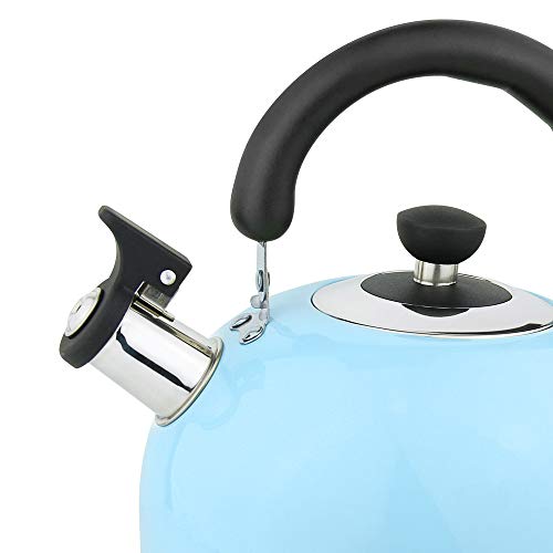 Riwendell 3.2 Quart Whistling Candy ColorTea Kettle Stainless Steel StoveTop Teapot (GS-04025-3L, Blue)