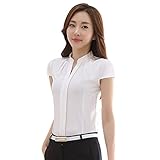 EFINNY Women Office T-Shirt Uniform OL V Neck Henley Blouse Workwear Tops