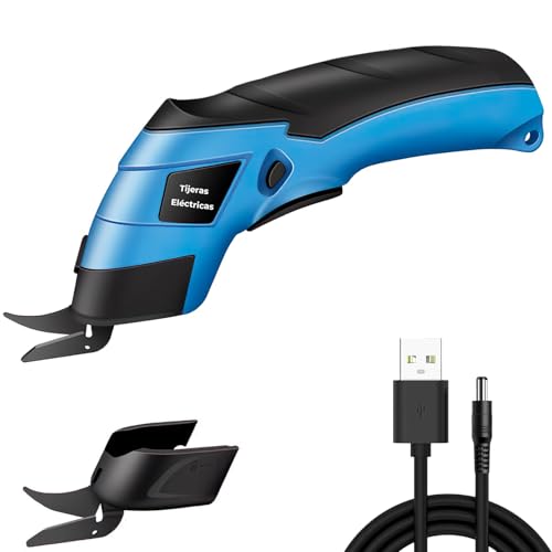 WULAR Tijeras Electricas Carton Con 2 Cuchillas, Tijeras Electricas Inalambrica Recargable, Tijeras Eléctricas para Tela, Cortador de Carton, Cortadora de Telas para Alfombras de Cuero, Plásticos
