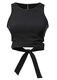 ABADAY Black Bow Tie Back Cut Out Crop Top, S