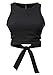 ABADAY Bow Tie Cut Out Crop Top (L=US4, Black)