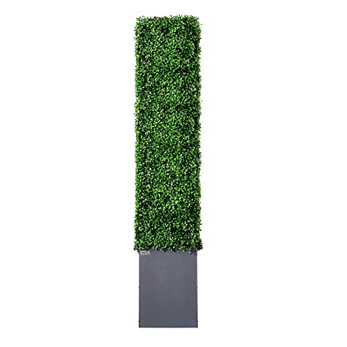 AGPL Artificial Boxwood Hedge Wall with Dark Gray Stainless Steel