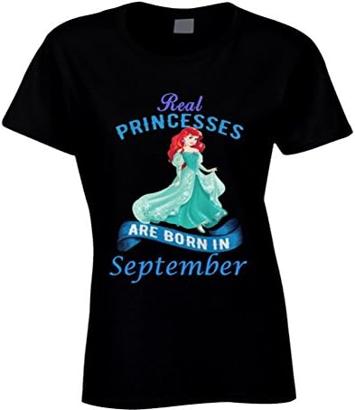 SillyTeesExpress Real Princesses Are Born in September Ariel Dark T Shirt L Black