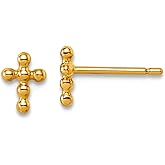 14k Solid Yellow Gold Polished Religious Faith Cross Post Earrings 6.2x4.55mm Wide Stud Earring for Women