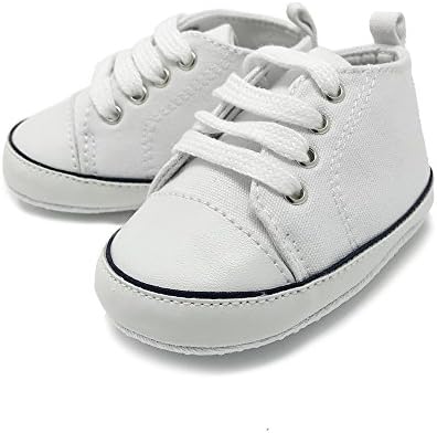 Frills Infant Toddlers Baby Boys and Girls Soft Soled Crib Shoes PU Sneakers - White Hightop (for ages 0-6 months/9.5 cm. length)