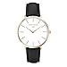 Simple Women Men Quartz Watch PU Leather Strap Ladies Girls Dress WristWatch, Black-Rose Gold