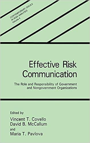 Effective Risk Communication: The Role And Responsibility Of Government And  Nongovernment Organizations (Contemporary Issues In Risk Analysis, 4):  Covello, V.t., Mccallum, David B., Pavlova, Maria T.: 9780306430756:  Amazon.com: Books