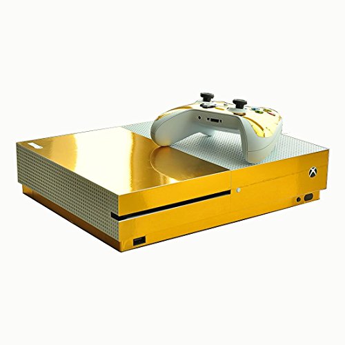 SKINOWN Xbox One S Slim Skin Golden Sticker Gold Vinly Decal Cover for Xbox One Slim(XB1 S) Console and 2 Controller Skins