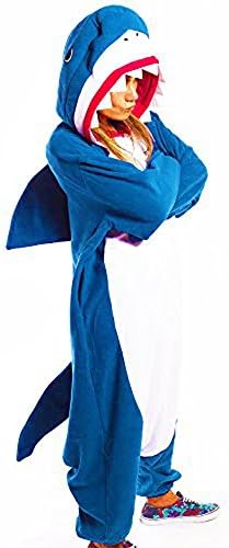 HKSNG Blue Shark Adults Animal Kigurumi Cosplay Costume Pajamas Onesies (Small)