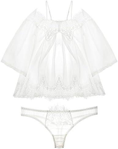 ALLICERE Women's Sexy See-through Lingerie with G-string Set Lace Camisole Babydoll Sleepwear