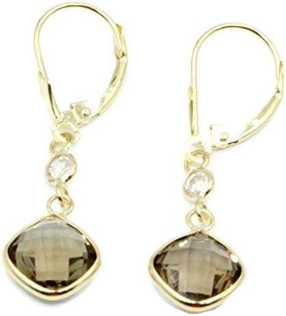 Smokey Topaz &amp; Cubic Zirconia Dangle Earrings,14K Yellow Gold with Leverbacks