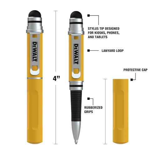 DEWALT Lápiz Stylus 3 en 1, Lápiz Stylus de Bolsillo para iPad, para Pantalla Táctil, Bolígrafo con Punta Stylus, Mini con Teclado, Compatible con iPhone