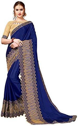 Magneitta Women's Embroidered Georgette Saree with Blouse Piece(92002_Blue)