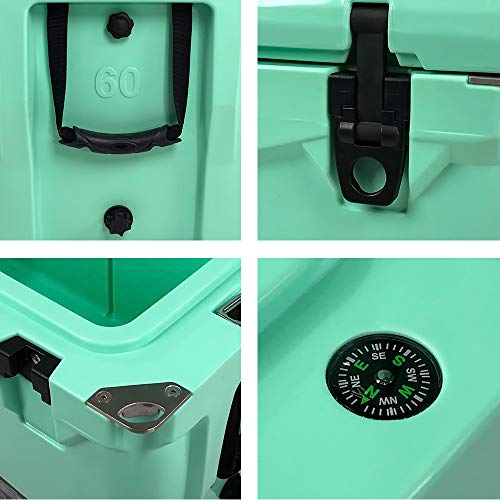Xspec Pro Roto-Molded 60 Quart High Performance Cooler Outdoor Ice Chest, Seafoam, Durable Stylish Rotomolded with Bottle Openers, Vacuum Release Valve, and Low Profile Snap Tight Latches