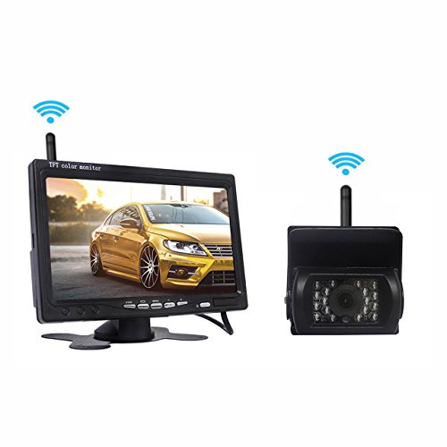 Backup Camera and Monitor Kit, Car Bus LCD Monitor 7 Inch and Wireless Waterproof Rear View Camera with IR Night Vision for Vehicle Parking Assistance System, Car Reversing, RC 12V 24V by Cnhopestar