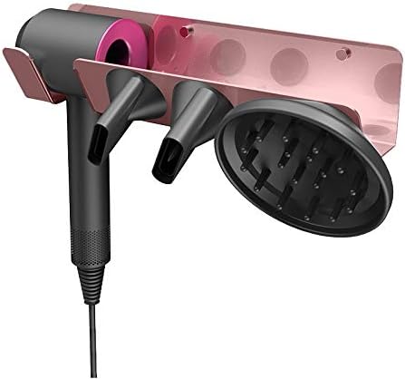 Ruren Dyson Hair Dryer Wall Mount Holder, Aluminum Alloy Wall Bracket Holder for Dyson Supersonic Hair Dryer (Rose Pink)