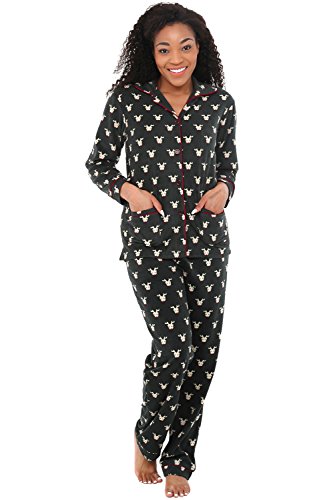 Alexander Del Rossa Womens Fleece Pajamas, Long Button Down Pj Set, XS Happy Rudolf Christmas Night (A0324Q83XS)