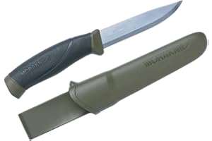 Morakniv Companion Carbon Steel Fixed-Blade Knife with Sheath, 4.1 Inch, Military Green