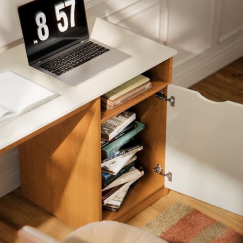Escrivaninha de Estudo e Trabalho em MDF Compacta, Mesa para Home Office com Nicho Aberto e Armário com Porta, Estrutura Resistente para Quarto e Escritório (Nature OFF)