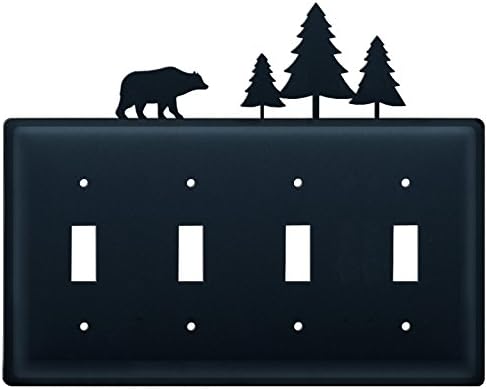 Iron Bear & Pine Quad Switch Cover - Black Metal