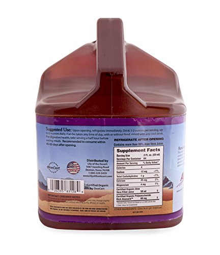 Lily of the Desert Preservative Free Organic Inner Fillet Aloe Vera Juice, 128 Ounce - Supports Health Digestion
