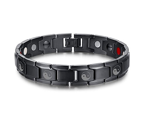 VNOX 4 in 1 Ying Yang Tai Chi Stainless Steel Two-Tone Magnetic Therapy Health Care Adjustble Bracelet