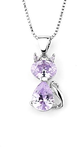 Hantoki Cat Necklace Rhodium Plated Brass AAA Cubic Zirconia, 18+2" Box Chain