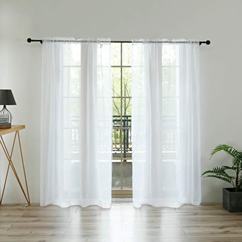 Sheer White Curtains, 96 Inches Long Voile Curtain,&xFF082 Panels