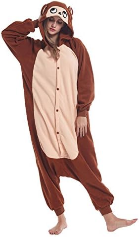 PEILYLEN Coffee Monkey Unisex Animal Sleepwear Pyjamas Cosplay Costume S