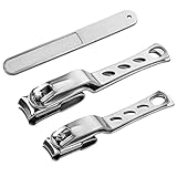 Nail Clipper Set with File- Stainless Steel Long Handle Nail- 360 Degree Rotating Cutter Head for Fingernails and Toenails by Bonworl