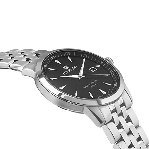 LOUIS-XVI-Herren-Armbanduhr-Athos-Slim-Stahlband-Silber-Schwarz-Analog-Quarz-Edelstahl-926
