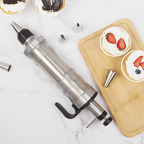 Suuker Icing Decoration Gun Set,Stainless Steel Dessert Decorator Cake Decorating Tool with 6