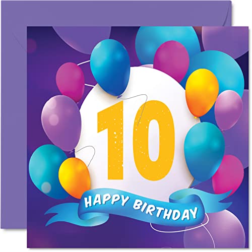 10th Birthday Card for Girls and Boys, Balloon Party