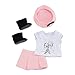 Emily Rose 18 Inch Doll Clothes 4-PC Pink Skirt Clothing Outfit, Including Matching Hat, T-Shirt Graphic Tee and Black Ankle Boots | Doll Not Included | USA Business