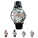 Women's Watch Cat Pattern Leather Band Analog Quartz Vogue (Black)