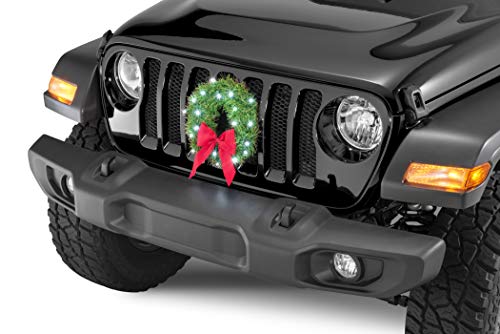 TACTIK Christmas Wreath for Car, Truck, or SUV | 12-Volt LED Lighted | Weather Proof | Fits any Automotive Cigarette Lighter Outlet | Mounting Equipment Included | Mounts to Car or Truck Grille