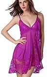 SEXYHUT Women Sexy Lingerie Babydoll Sleepwear Lace Nightwear Dress,One Size (Purple)