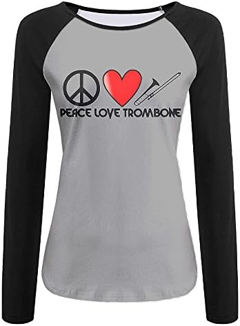 FirstStoreofyou Peace, Love, Trombone-3 Fashion Woman Cotton Long-Sleeved Top&amp;Tee Help Shirt