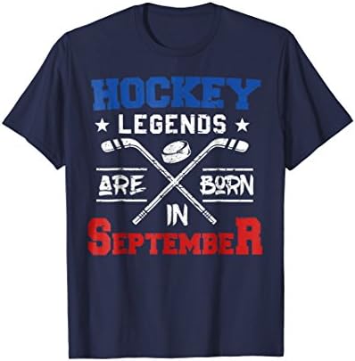 Mens Hockey Legends Are Born In September Birthday Gift T-shirt Small Navy