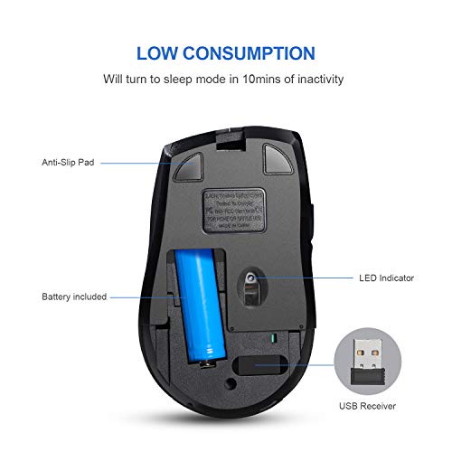 Tulichid Wireless Mouse Rechargeable, 2.4G Noiseless Ergonomic Mouse with USB Nano Receiver and 3 Adjustable DPI /6 Button Computer Mouse for Laptop PC MacBook Desktop