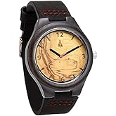 Treehut Wooden Watches for Men, Japanese Quartz Movement, Stylish Exotic Wrist Watch with Adjustable Stainless Steel Buckle, Leather Straps, Watch Made from Ebony Wood, Relojes para Hombre