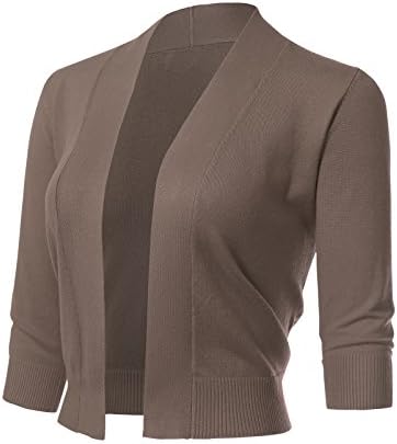 ARC Studio Women's Classic 3/4 Sleeve Open Front Cropped Cardigans (S-XL)