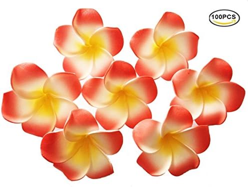 Plumeria Flowers Foam Artificial Diameter 2.7 Inch Rubra Gaobige Hawaiian Flower Petals For Wedding Party Decoration Christmas Tree (100 Pcs, Red )