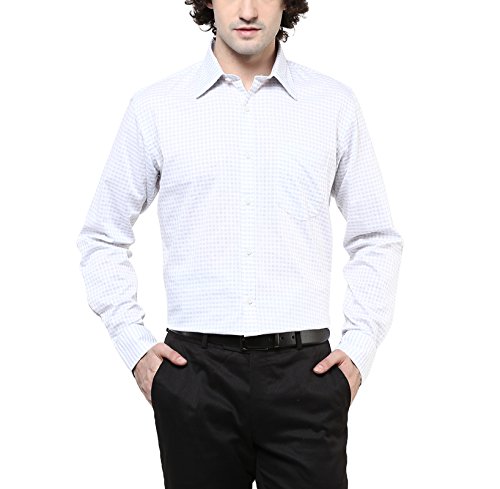 american crew men's cotton checks shirt with pocket (white & grey)