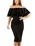 GOSOPIN Women's Off Shoulder Ruffle Bodycon Fit Floral Print Midi Dresses
