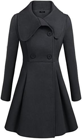 Zeagoo Women's Winter Woolen Coat With Pocket Long Slim Wool Trench Coat, Charcoal Grey-high Quality ,X-Large