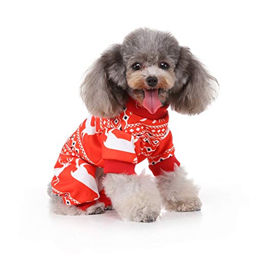 ZLOLIA Christmas Elk Dog Pajamas Pet Clothes Jumpsuit Apparel Xmas Cat Costumes Onesies Soft Christmas PJS Santa Reindeer Red